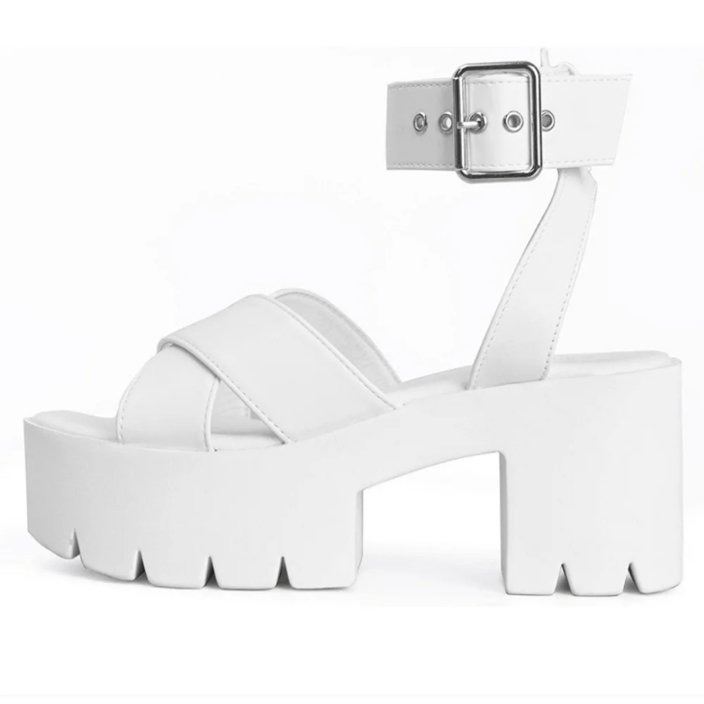 White Platform Ankle-Strap Sandal for Women